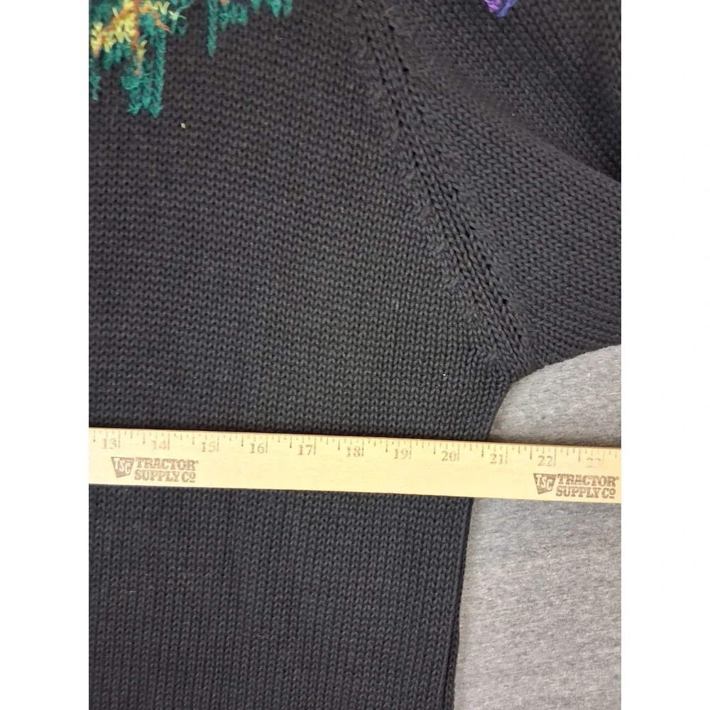 Cambridge Womens Sweater Large Black Grape Vine Embroidered Turtleneck VTG‎